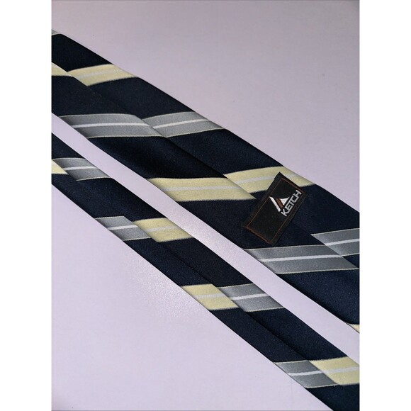 Ketch striped necktie Navy Blue Yellow And Grey RN 16484 (55L 3W) - Picture 10 of 12